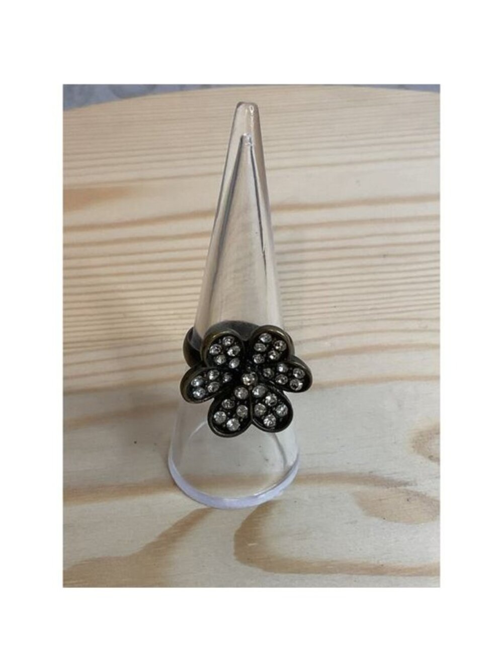 Y2K Black Crystal Daisy Ring Vintage Floral Statement Ring Pave